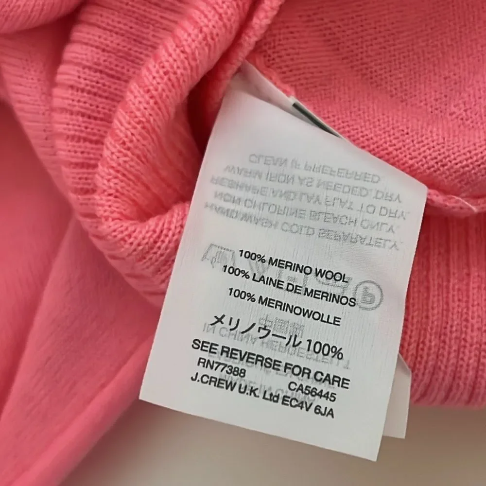 J. Crew 100% Merino Wool Pink Crew Neck Ruffle Sleeve Sweater NWT